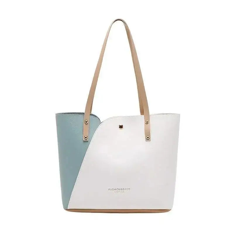 Women's Shopping Bag- PU Leather Tote Bag Double Tone Color Shoulder Bag