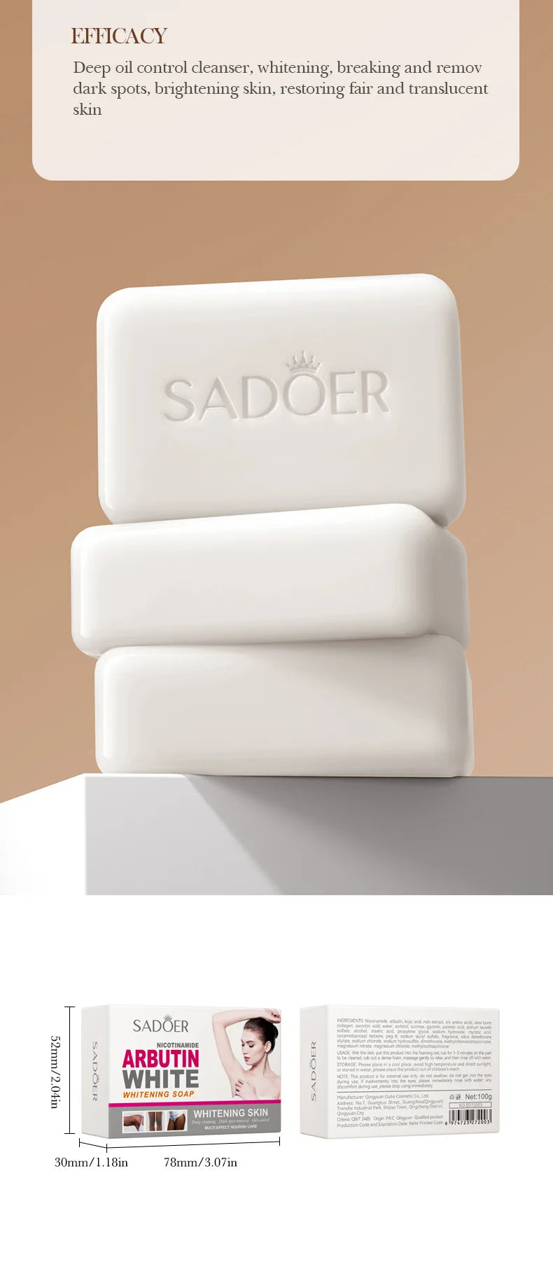 SADOER Niacinamide Arbutin Soap – Brightening & Moisturizing Cleanser
