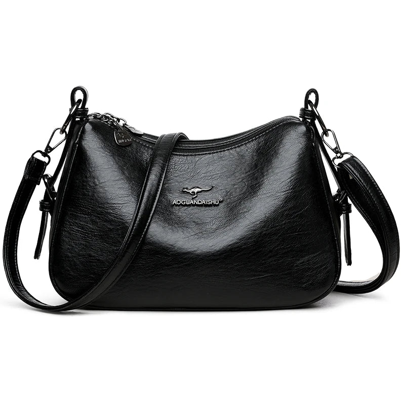 Luxury Designer Leather Shoulder Bag for Women – Retro Minimalist Crossbody Purse