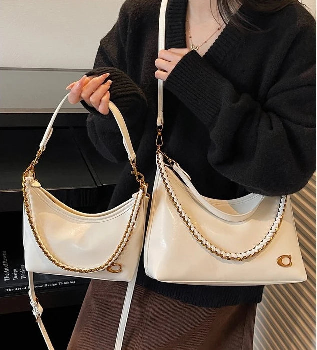 Vintage Designer Large Leather Shoulder Bag – Fashion Stroller Tote