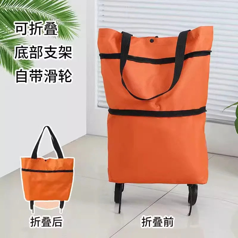 Shopping bag with wheels, foldable, grocery shopping cart, tugboat, portable
