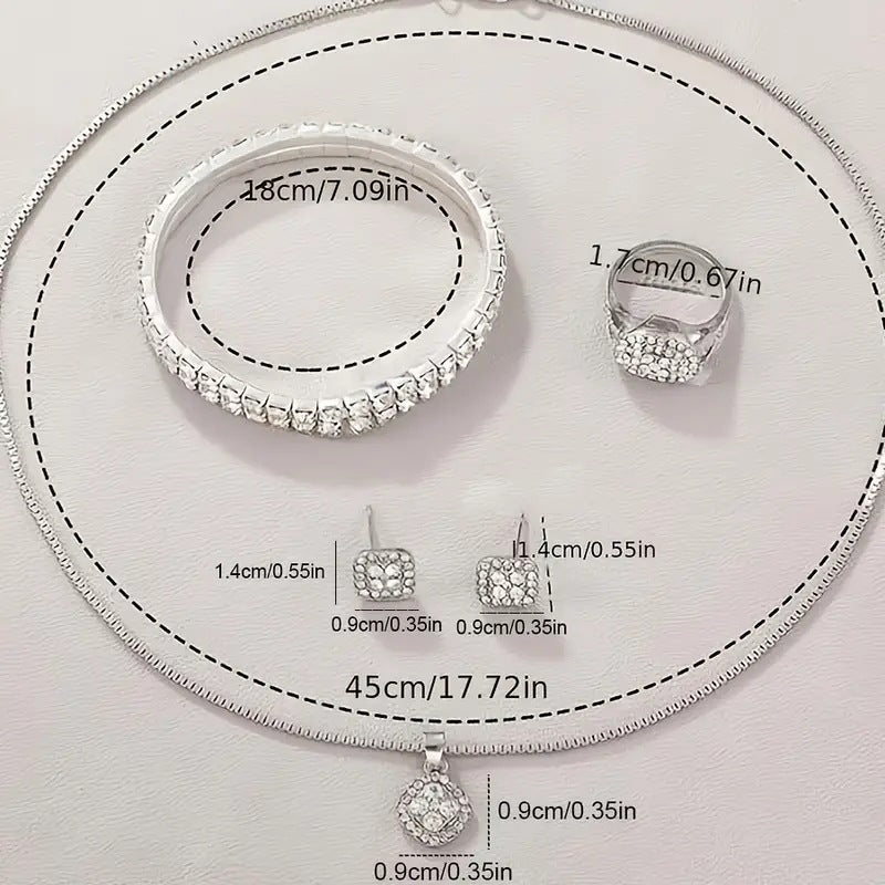 Women’s Diamond Fashion Roman Quartz Watch – 5‑Piece Jewelry Set