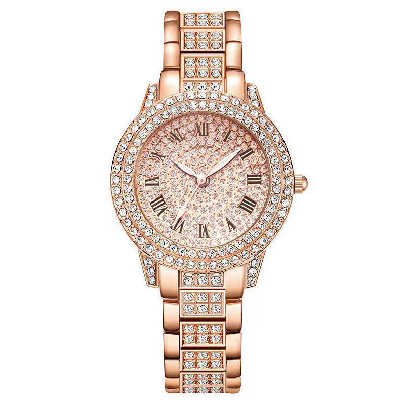 Women’s Diamond Fashion Roman Quartz Watch – 5‑Piece Jewelry Set