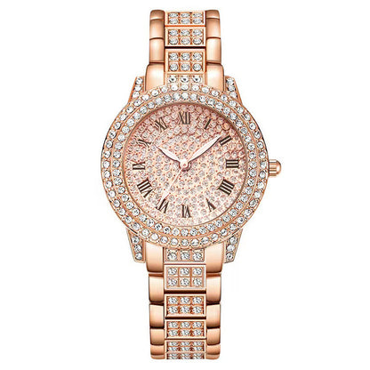 Women’s Diamond Fashion Roman Quartz Watch – 5‑Piece Jewelry Set
