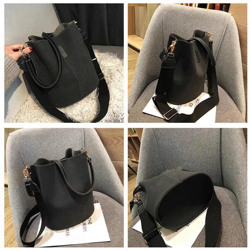 Luxury Designer PU Leather Bucket Bag for Women – Large Capacity Tote & Crossbody Handbag