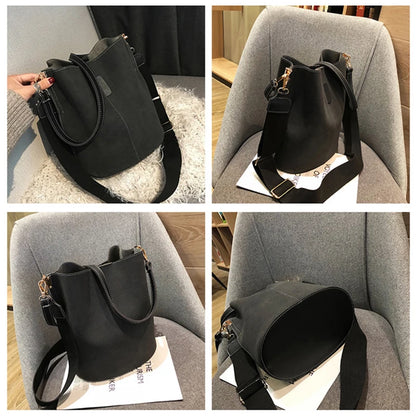 Luxury Designer PU Leather Bucket Bag for Women – Large Capacity Tote & Crossbody Handbag