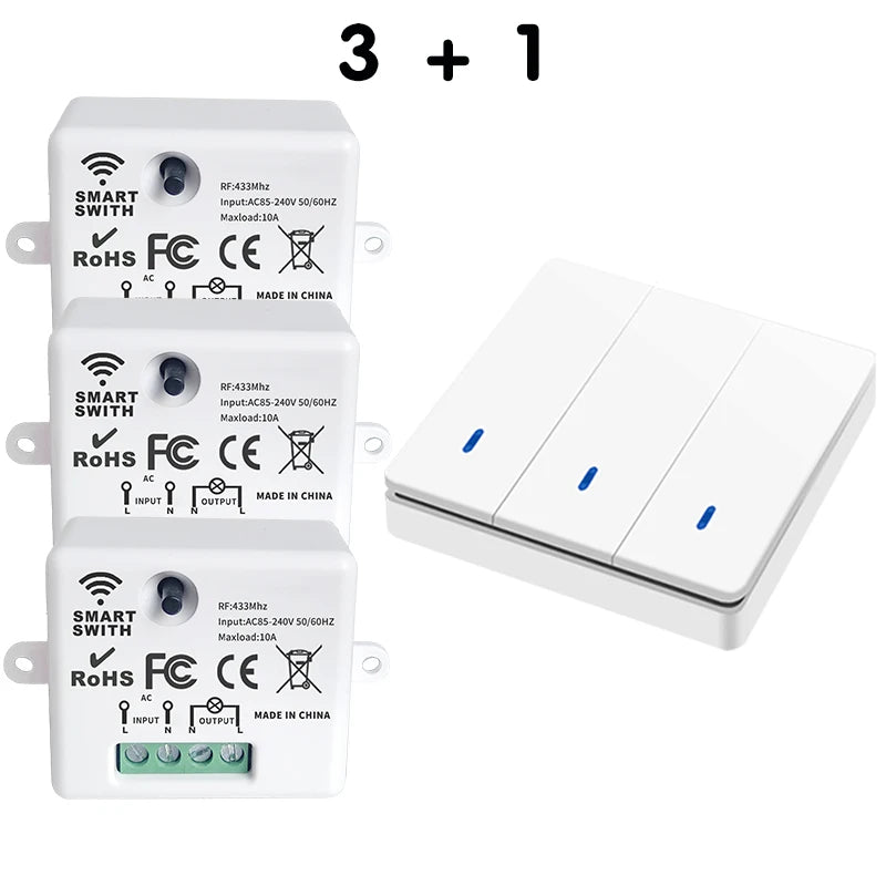 433MHz Wireless Smart Wall Switch 86 Panel Remote Control