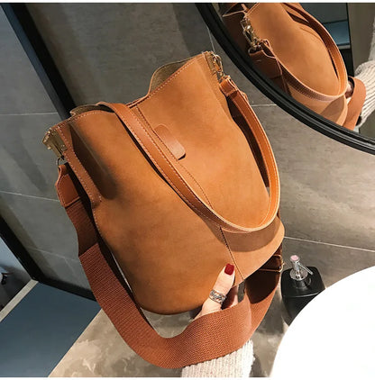Luxury Designer PU Leather Bucket Bag for Women – Large Capacity Tote & Crossbody Handbag