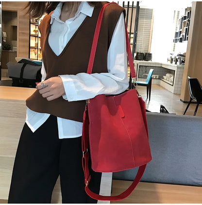 Luxury Designer PU Leather Bucket Bag for Women – Large Capacity Tote & Crossbody Handbag
