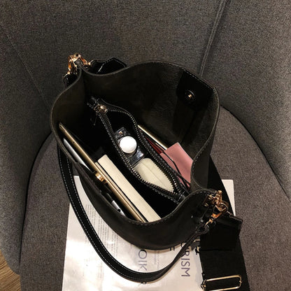 Luxury Designer PU Leather Bucket Bag for Women – Large Capacity Tote & Crossbody Handbag