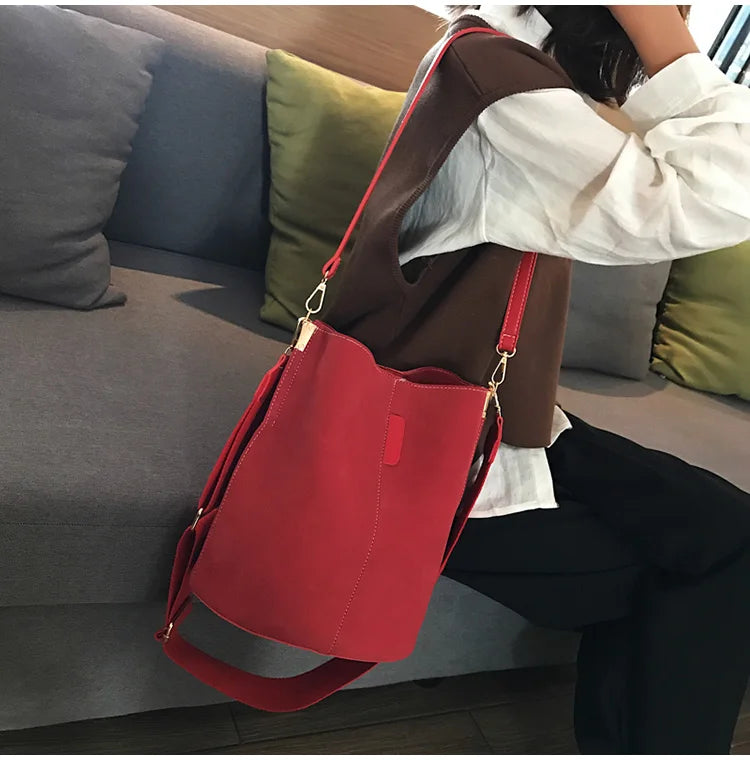 Luxury Designer PU Leather Bucket Bag for Women – Large Capacity Tote & Crossbody Handbag