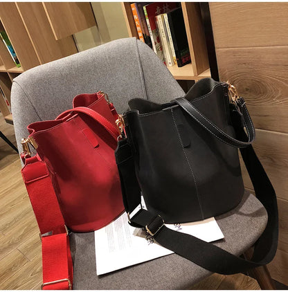 Luxury Designer PU Leather Bucket Bag for Women – Large Capacity Tote & Crossbody Handbag