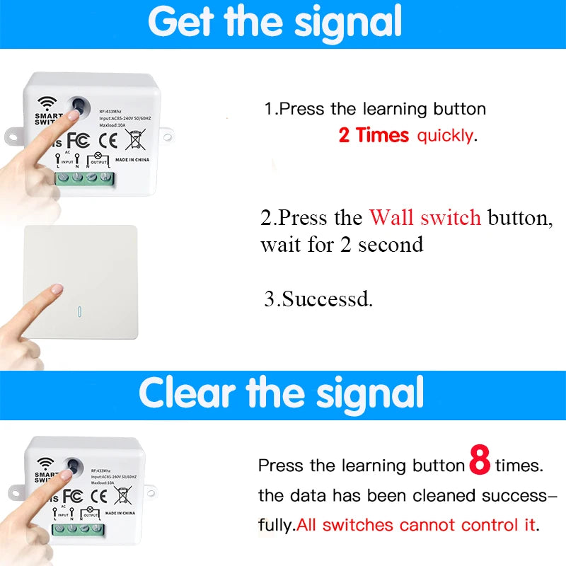 433MHz Wireless Smart Wall Switch 86 Panel Remote Control