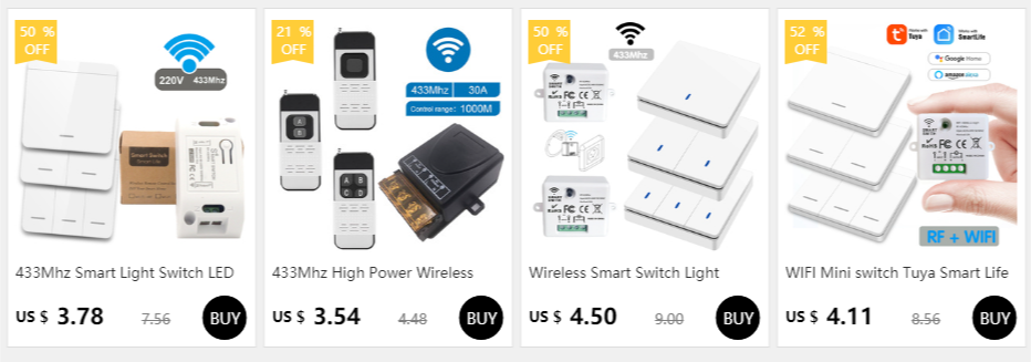 433MHz Wireless Smart Wall Switch 86 Panel Remote Control