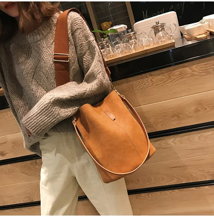 Luxury Designer PU Leather Bucket Bag for Women – Large Capacity Tote & Crossbody Handbag