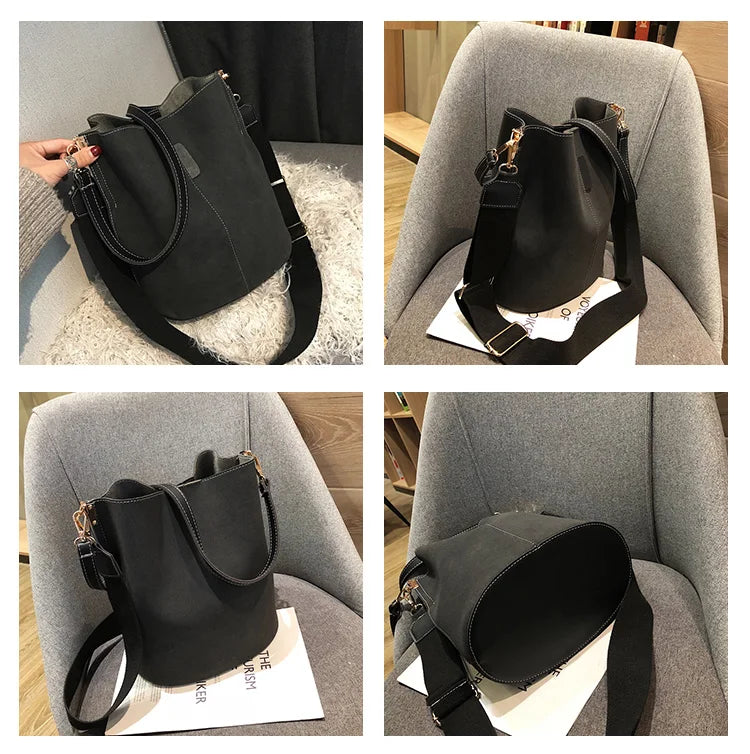 Luxury Designer PU Leather Bucket Bag for Women – Large Capacity Tote & Crossbody Handbag