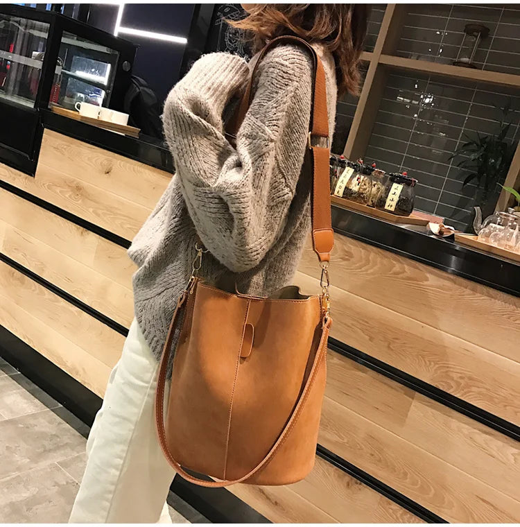Luxury Designer PU Leather Bucket Bag for Women – Large Capacity Tote & Crossbody Handbag