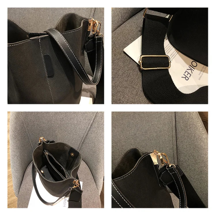 Luxury Designer PU Leather Bucket Bag for Women – Large Capacity Tote & Crossbody Handbag
