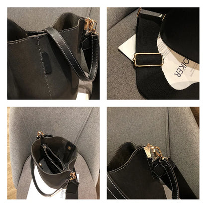 Luxury Designer PU Leather Bucket Bag for Women – Large Capacity Tote & Crossbody Handbag