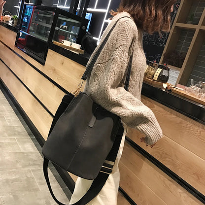Luxury Designer PU Leather Bucket Bag for Women – Large Capacity Tote & Crossbody Handbag