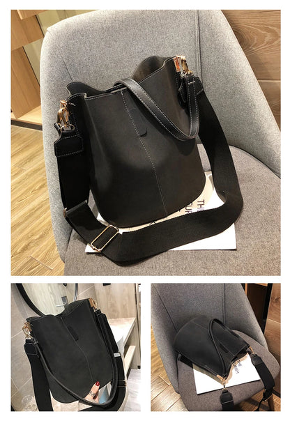 Luxury Designer PU Leather Bucket Bag for Women – Large Capacity Tote & Crossbody Handbag