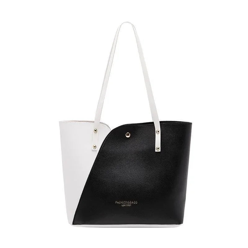Women's Shopping Bag- PU Leather Tote Bag Double Tone Color Shoulder Bag