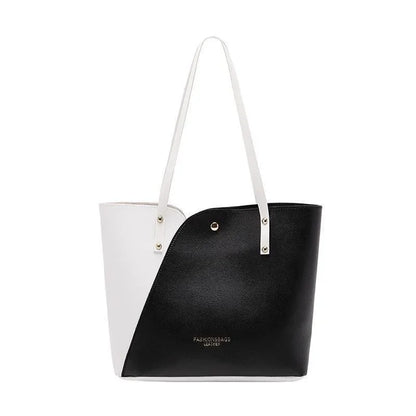 Women's Shopping Bag- PU Leather Tote Bag Double Tone Color Shoulder Bag