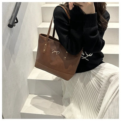 Women’s Daily PU Shoulder Bag – Large Capacity with Bow Decoration