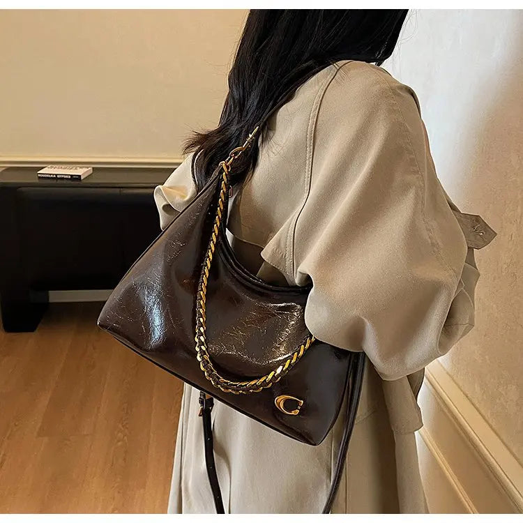 Vintage Designer Large Leather Shoulder Bag – Fashion Stroller Tote