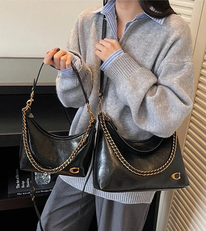 Vintage Designer Large Leather Shoulder Bag – Fashion Stroller Tote