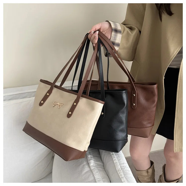 Women’s Daily PU Shoulder Bag – Large Capacity with Bow Decoration