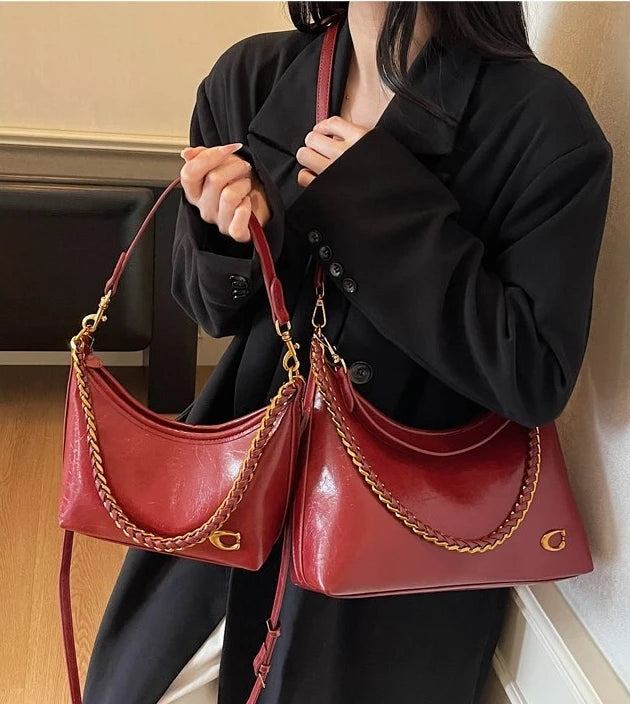 Vintage Designer Large Leather Shoulder Bag – Fashion Stroller Tote