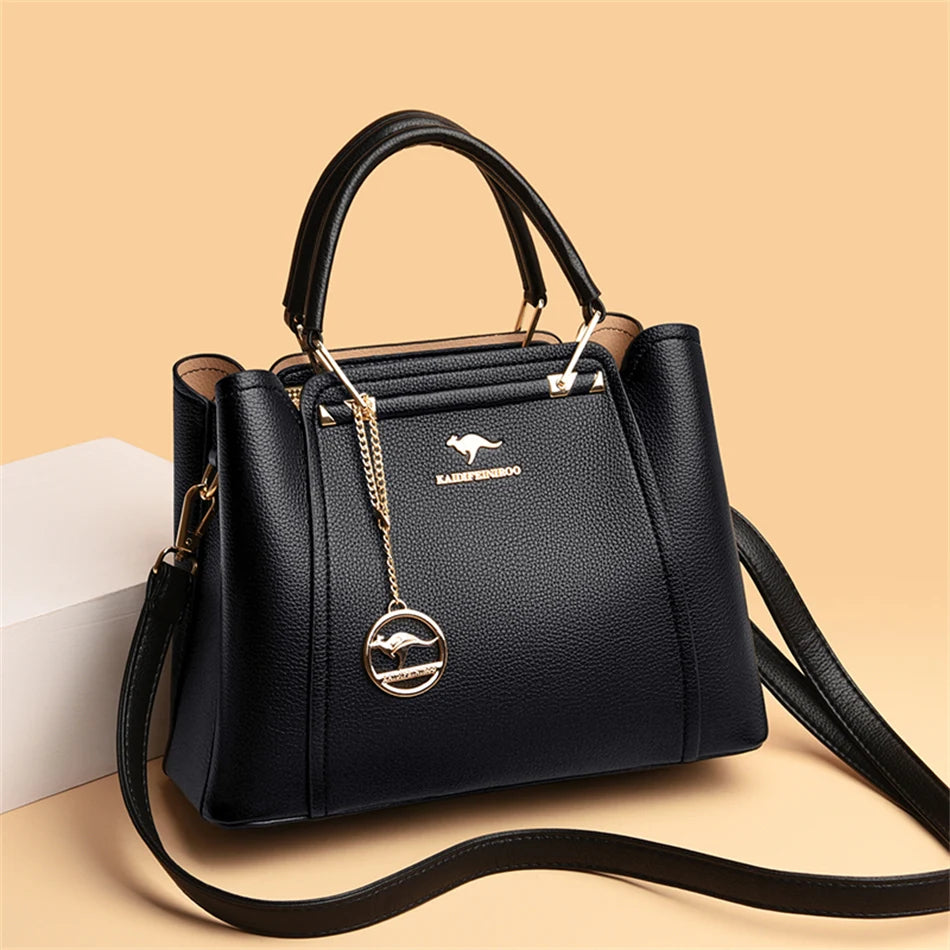 VANDERWAH Luxury Leather Shoulder Crossbody Bag – 3 Layers Soft Tote