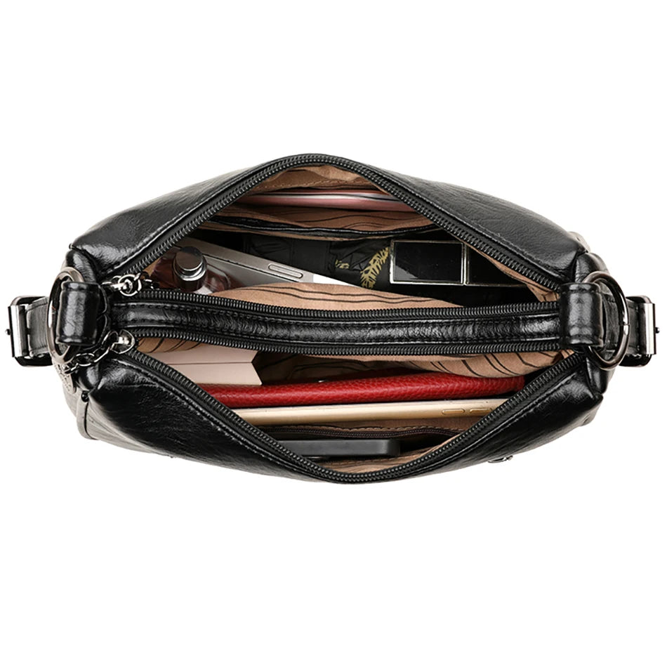 Luxury Designer Leather Shoulder Bag for Women – Retro Minimalist Crossbody Purse