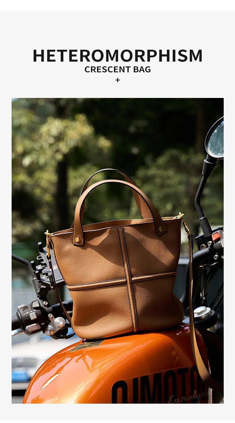 Classic Genuine Leather Women’s Unique Bucket Bag | NIGEDU B409