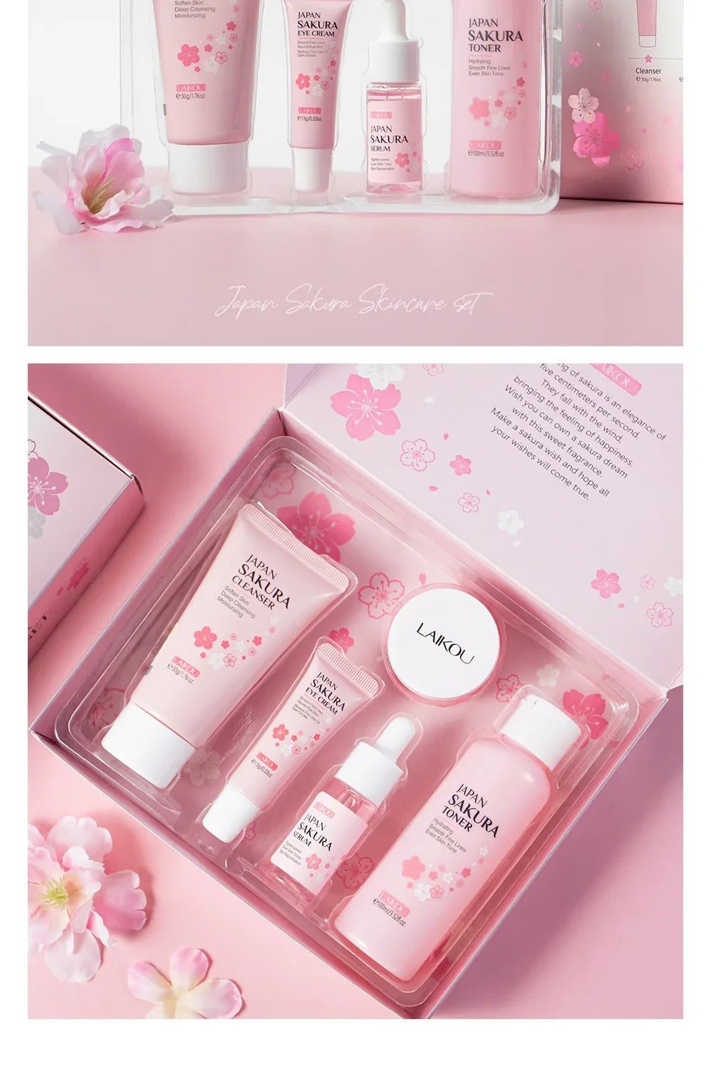 LAIKOU Sakura Skincare Set – 5PCS Moisturizing & Brightening Kit