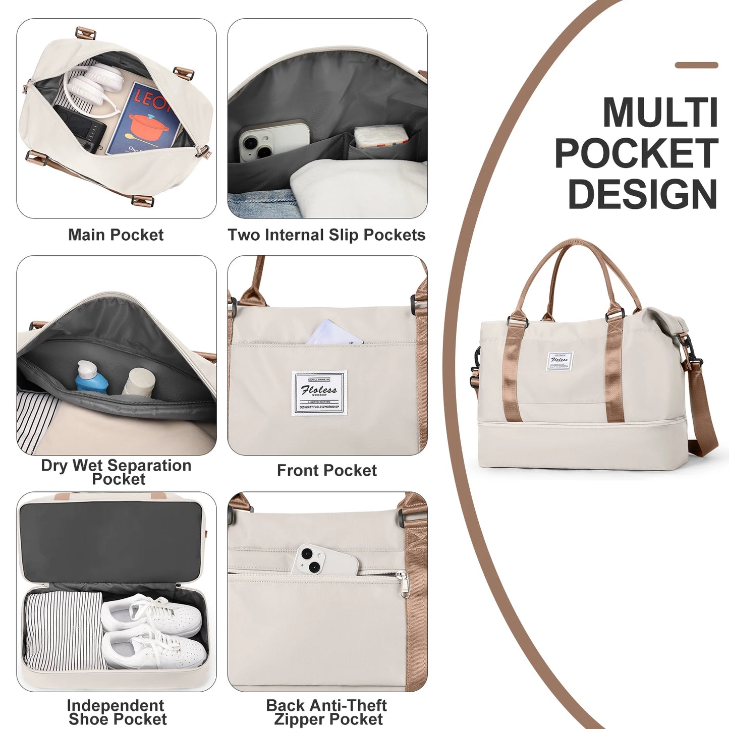 Travel Tote Bag – Lightweight Handbag with Shoe Compartment | FLCC