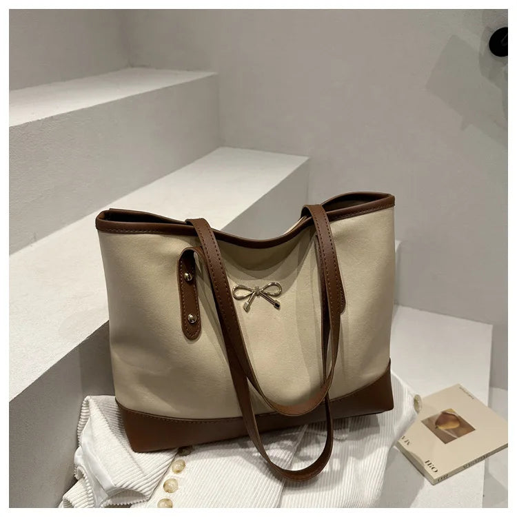 Women’s Daily PU Shoulder Bag – Large Capacity with Bow Decoration