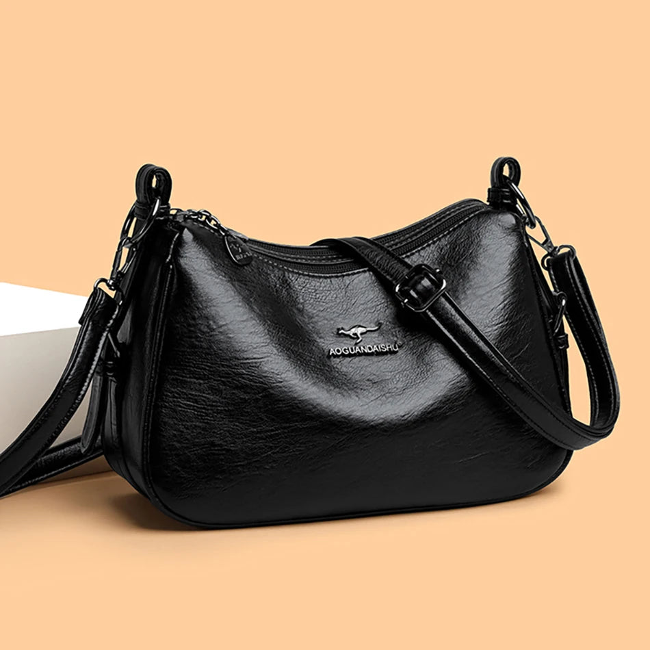 Luxury Designer Leather Shoulder Bag for Women – Retro Minimalist Crossbody Purse