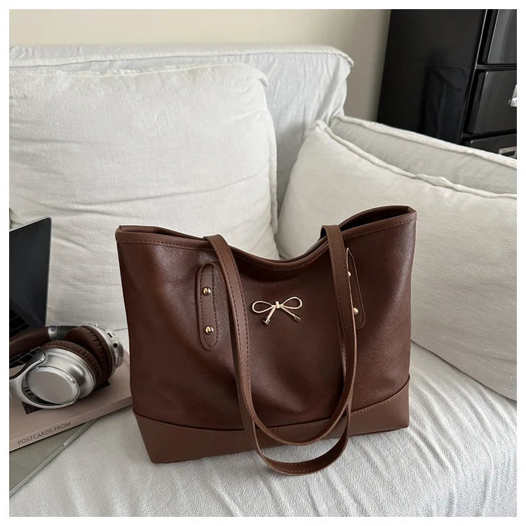 Women’s Daily PU Shoulder Bag – Large Capacity with Bow Decoration