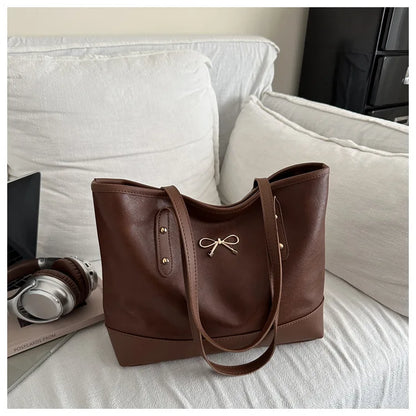 Women’s Daily PU Shoulder Bag – Large Capacity with Bow Decoration