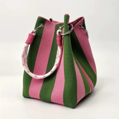 Ladies Retro Multicolor Handbag – Striped Bucket Style