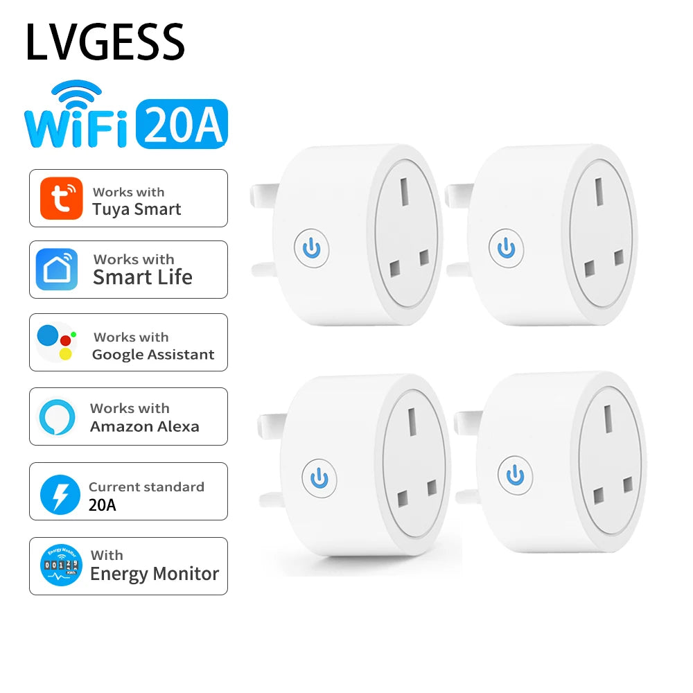 20A Tuya Smart WiFi UK Plug Energy Monitoring Socket