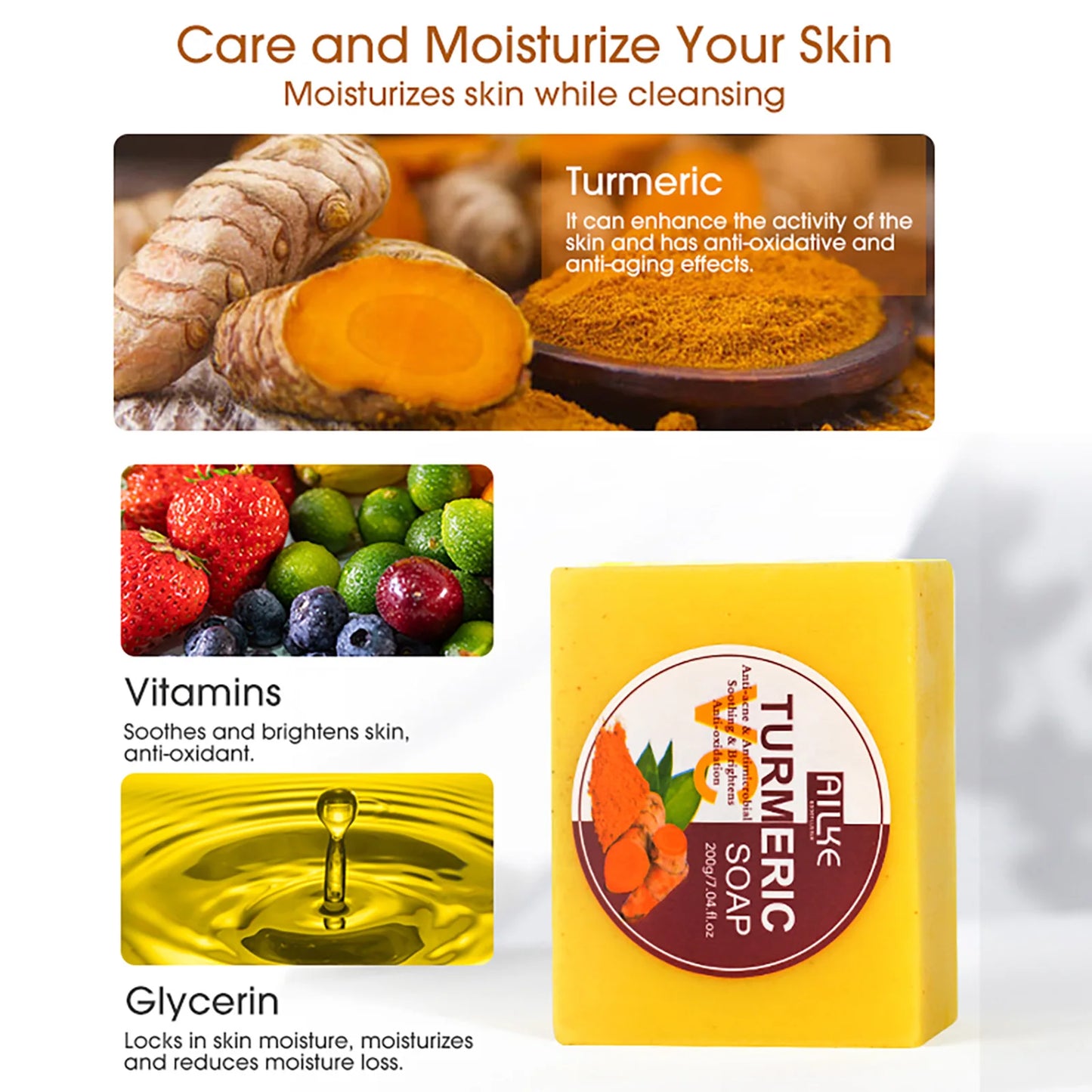 AILKE Organic Turmeric Whitening Set – Vitamin C Brightening & Anti‑Acne Care