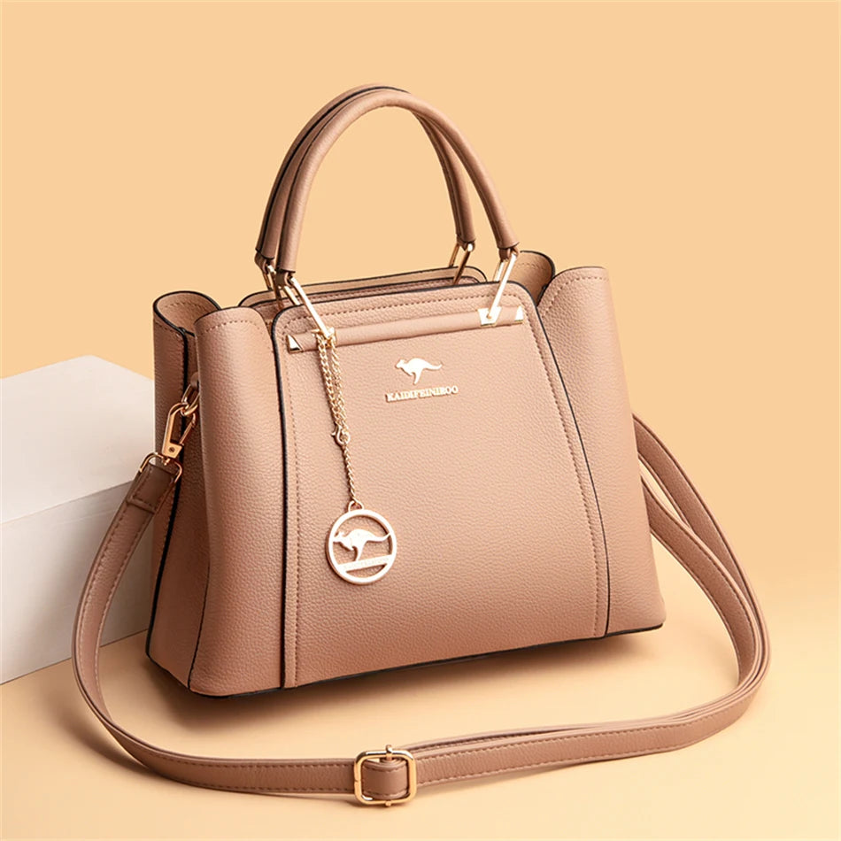 VANDERWAH Luxury Leather Shoulder Crossbody Bag – 3 Layers Soft Tote