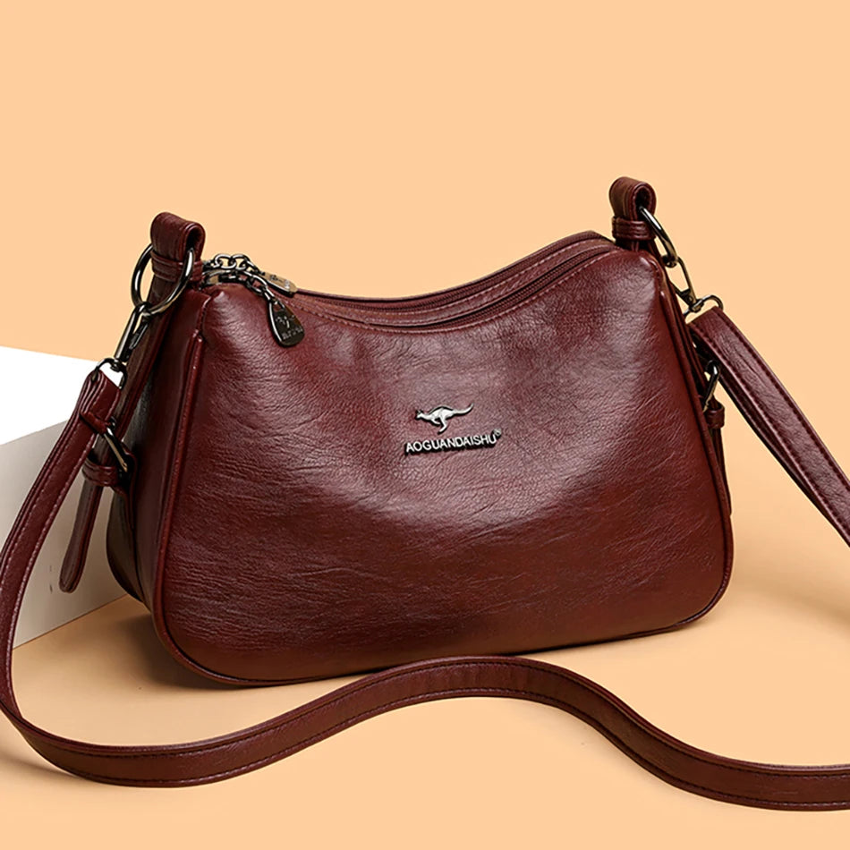 Luxury Designer Leather Shoulder Bag for Women – Retro Minimalist Crossbody Purse