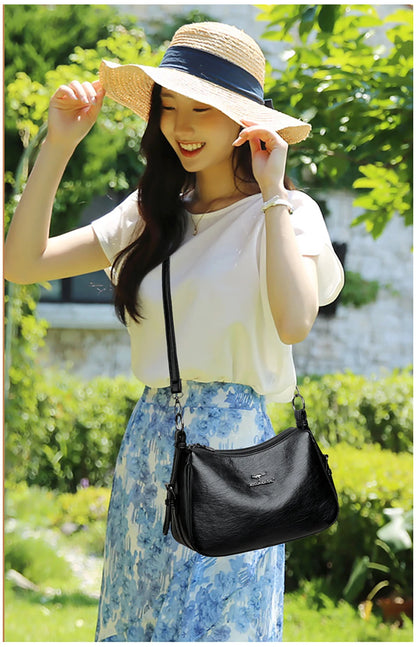 Luxury Designer Leather Shoulder Bag for Women – Retro Minimalist Crossbody Purse