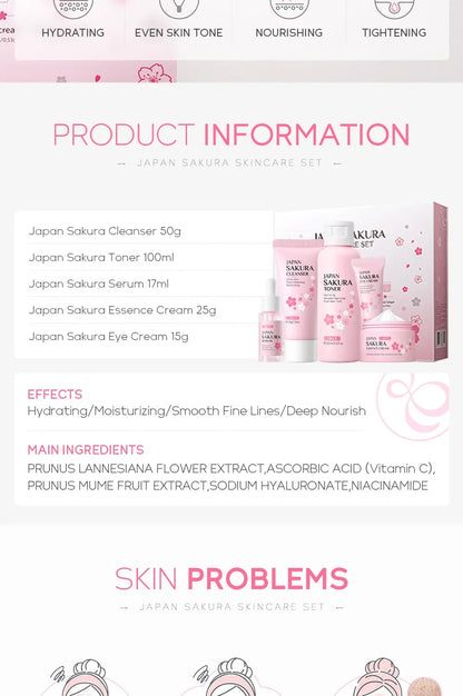 LAIKOU Sakura Skincare Set – 5PCS Moisturizing & Brightening Kit