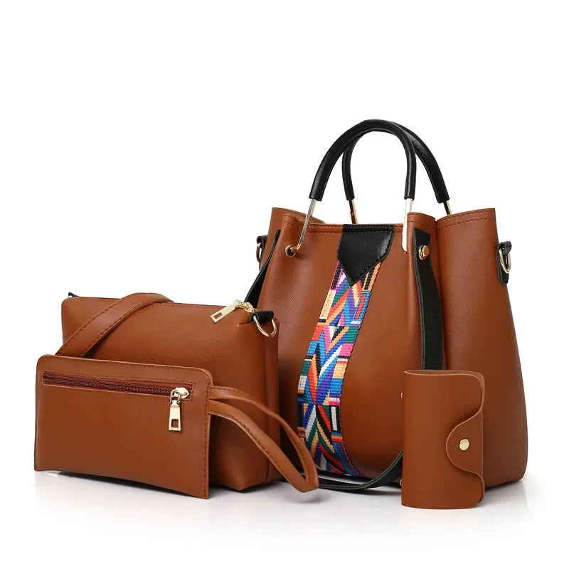JILL MILL 4‑Piece Tote & Card Set – Stylish PU Leather Handbag Collection