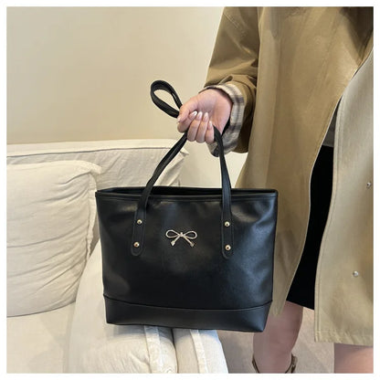Women’s Daily PU Shoulder Bag – Large Capacity with Bow Decoration